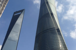 Shanghai Shanghai Tower and City Center Las Vegas Below